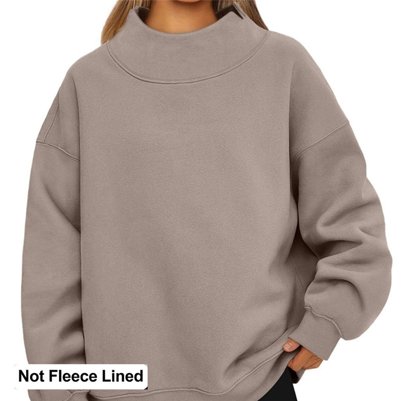 Solid Color High Neck Fleece/Non-fleece Sweatshirt