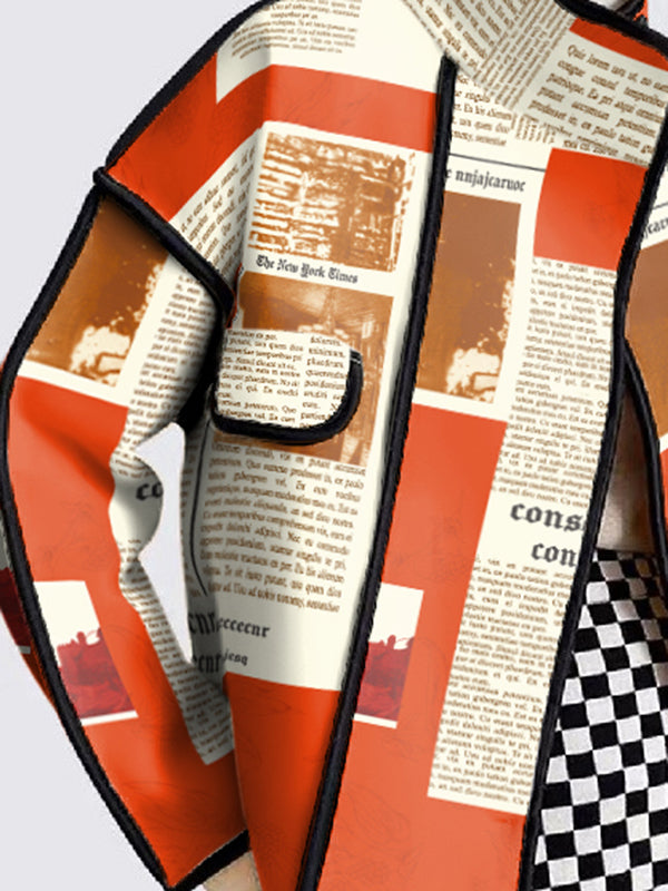 Long Sleeves Loose Newspaper Print Split-Joint Stand Collar Jackets Outerwear