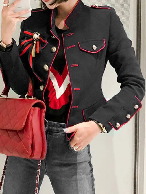 Long Sleeve Loose Button Stand Collar Cotton Blend Jacket
