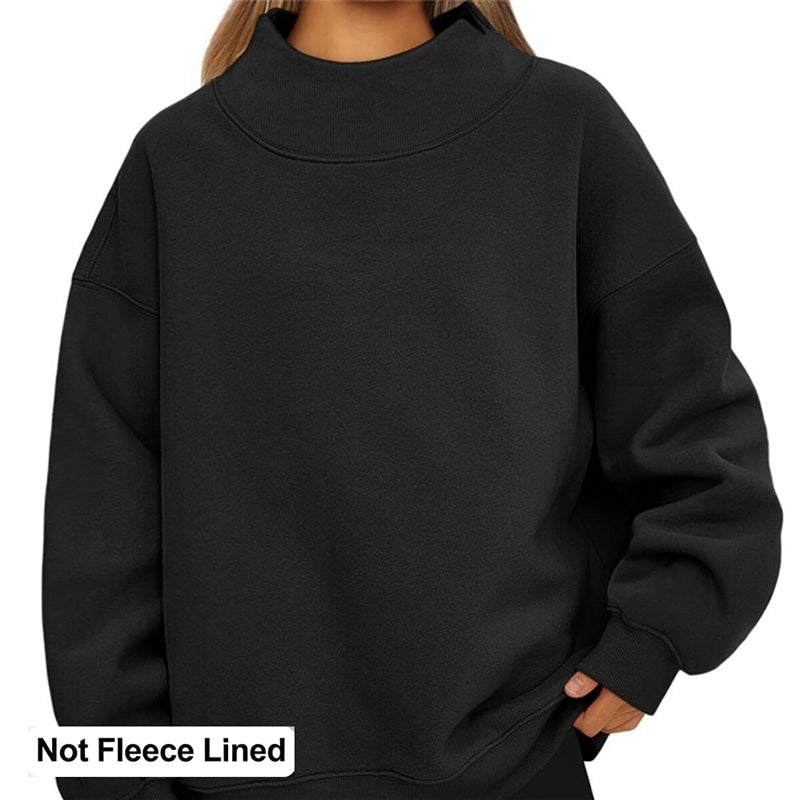 Solid Color High Neck Fleece/Non-fleece Sweatshirt