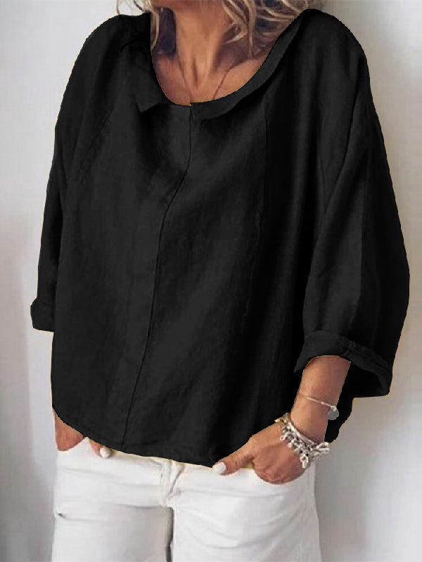 Vintage Ramie Cotton Round-Neck Lapel T-Shirt