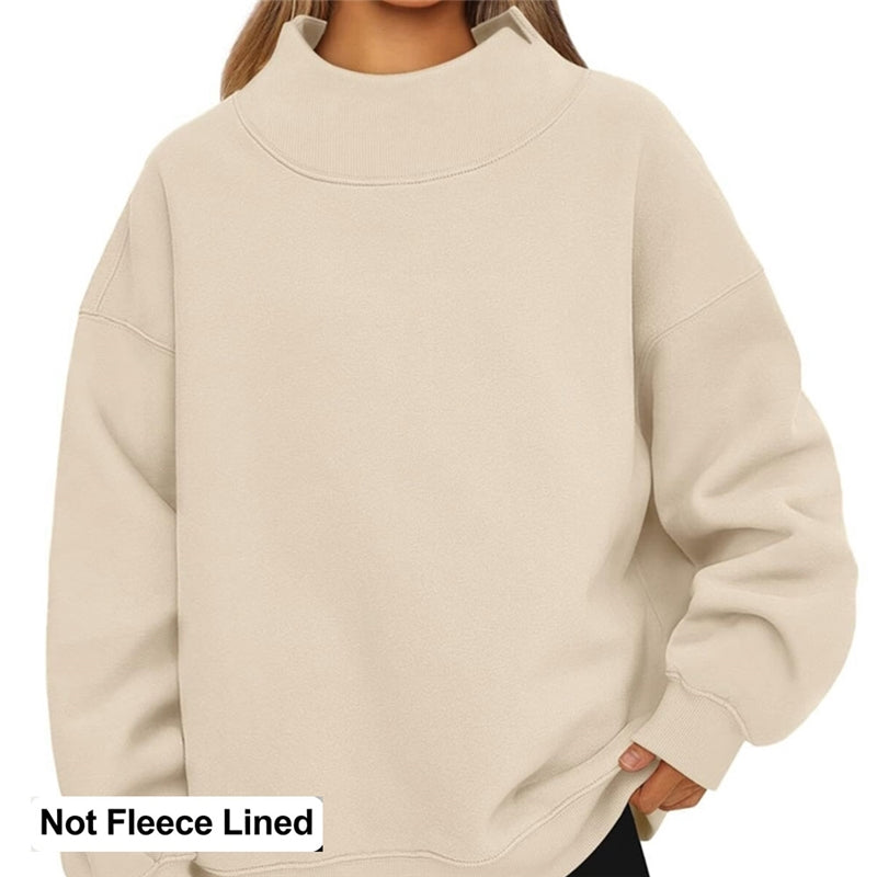 Solid Color High Neck Fleece/Non-fleece Sweatshirt