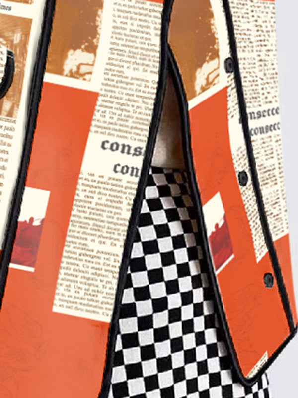 Long Sleeves Loose Newspaper Print Split-Joint Stand Collar Jackets Outerwear