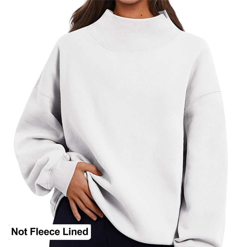 Solid Color High Neck Fleece/Non-fleece Sweatshirt