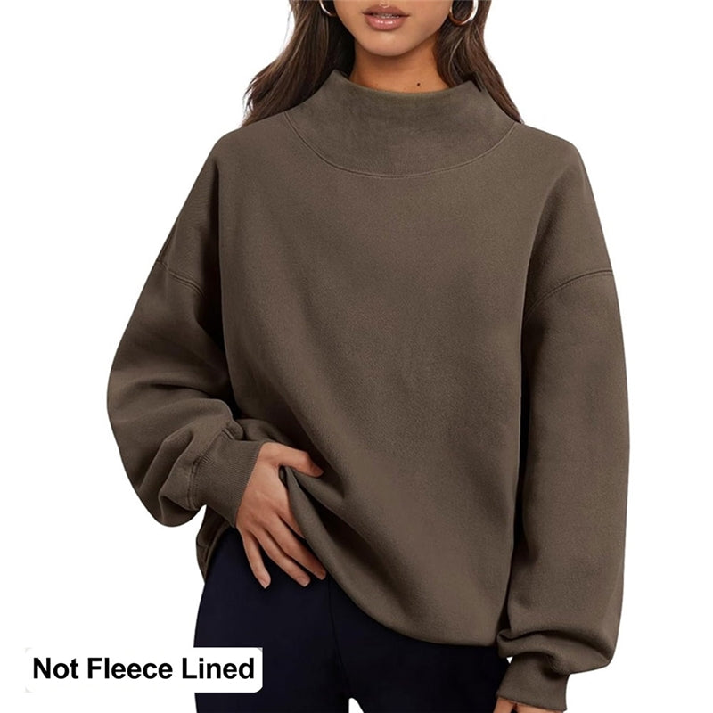 Solid Color High Neck Fleece/Non-fleece Sweatshirt